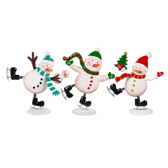 Christmas Vacation Garden Statue, Metal Statue, Skating Snowmen, 9"H, Asst of 3