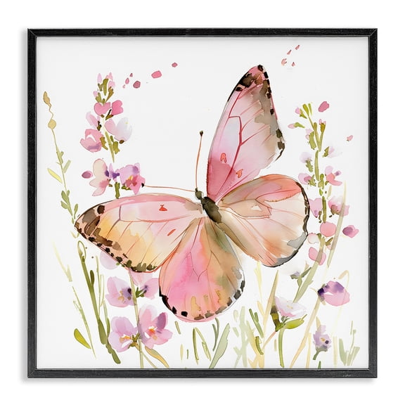 Stupell Industries Cottage Colorful Spring Butterfly Pink Black Framed Giclee Art, 12 x 12, by Creative Studio