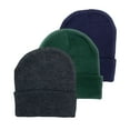 thumbnail image 2 of Empire Cove Cuffed Knit Beanie 3 Pack Set of Charcoal Dark Green Navy, 2 of 4
