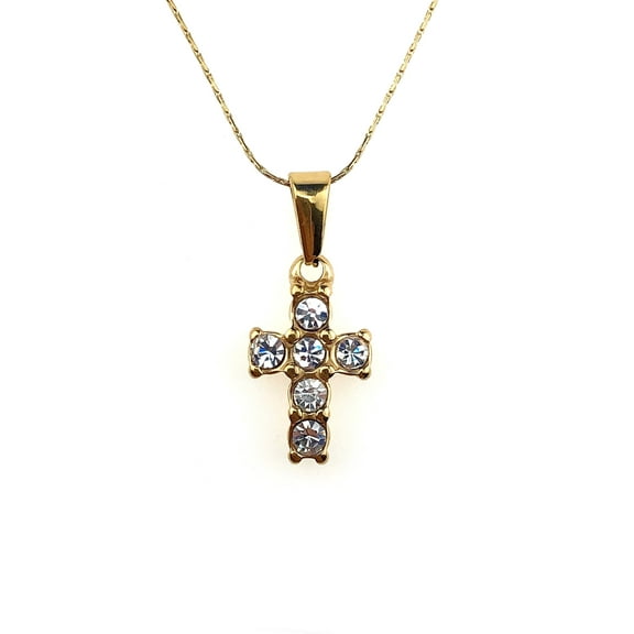 18k Yellow Gold Plated 1/2 ct Diamond Cross 18 inch Snake Chain Stud Necklace by Paris Jewelry