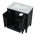 thumbnail image 6 of Isolde Modern Bathroom Vanity with Ceramic Sink, Drawer, Shelves, Cabinet, Rubberwood, MDF, Black, 6 of 17