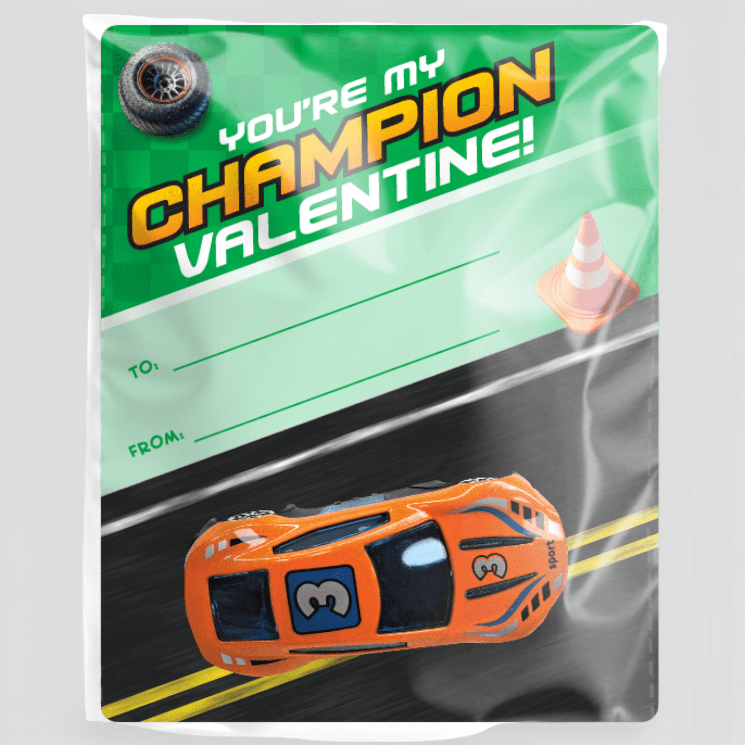 Boley Valentine Die-Cast Play Vehicles Classroom Exchange Set with Cards & Treat Bags, 24-Piece