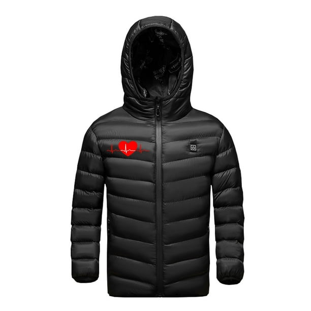 Dvkptbk 4Y 15Y Boys and Girls Heated Jacket Love Print Three Zones USB Smart Thermostat Heated Jacket Winter Thickened Hooded Heating Cotton Jacket Walmart