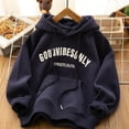 thumbnail image 5 of Sudadera con capucha gruesa y cálida para mujer, sudaderas de terciopelo con estampado de letras, jerséis Harajuku con bolsillos que combinan con todo, Otoño e Invierno, 5 of 5