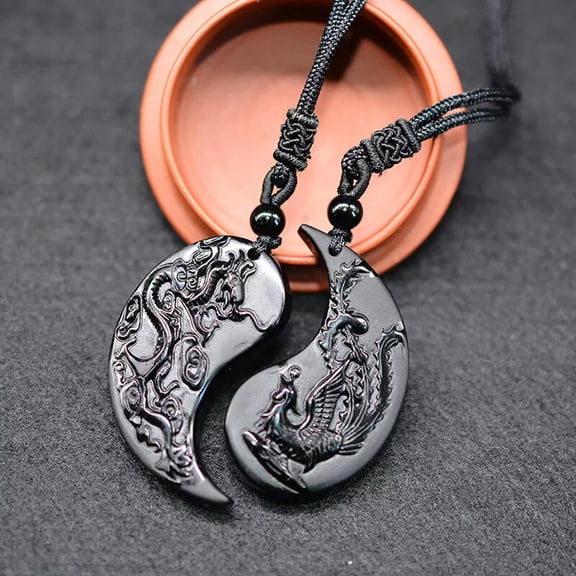 HOOUN 1 Set Yin Yang Necklace Dragon and Phoenix Pendant Necklace for Couples Amulet