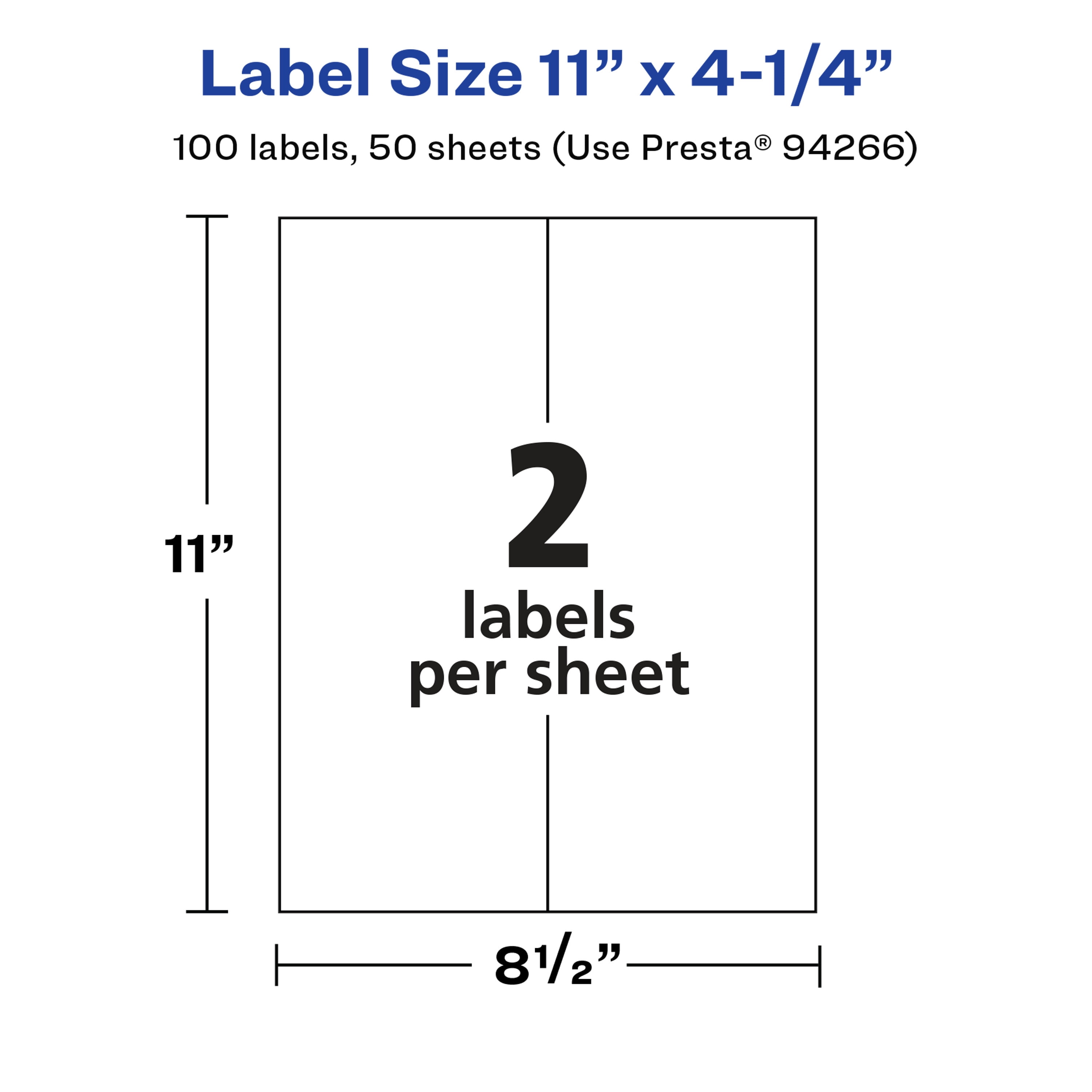 Avery Glossy White Rectangle Labels, 11" x 4.25", 100 Total