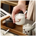 thumbnail image 5 of Japanese spice jar with lid, sugar bowls with lid, retro mini sugar pot made of porcelain, salt bowl, spice jar with lid, spoon for coffee serving set, bar countertop, 5 of 5