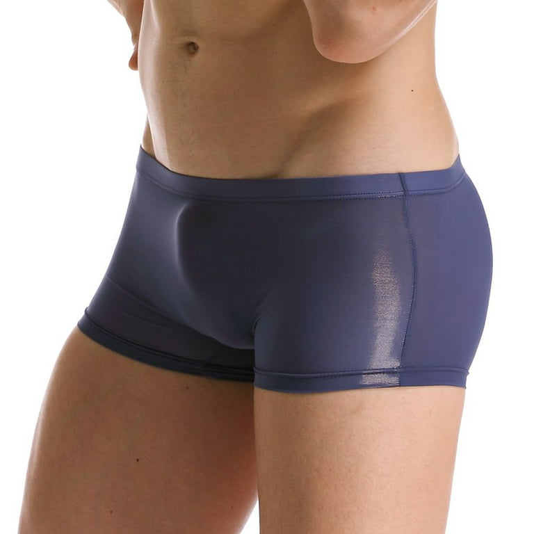 HEVIRGO Men's Solid Color Seamless Boxer Briefs See-through U Convex  Underwear Shorts,Light Blue 2XL 