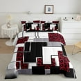 thumbnail image 2 of Cheetah Print Comforter Set Full Size Geometric Leopard Print Bedding Set Teen,Red Black Grey Abstract Grids Down Comforter Wildlife Animal Skin Quilt Duvet Room Decor, 2 of 6