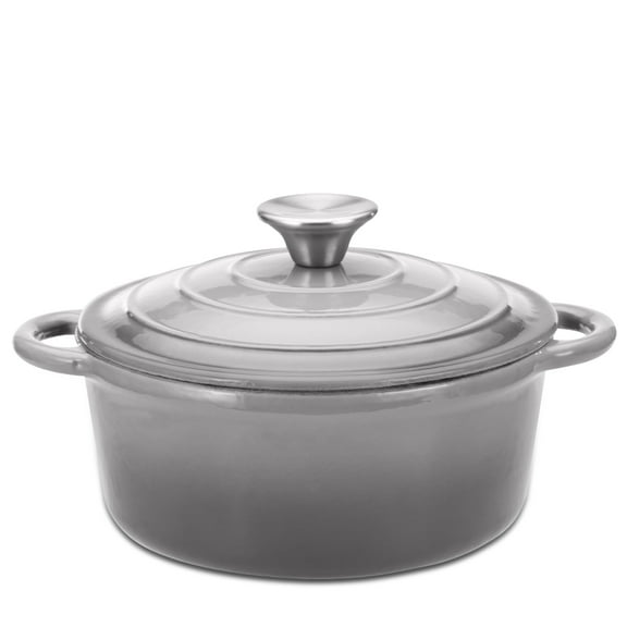 Hamilton Beach Enameled Cast Iron Dutch Oven Gray (3-Quart) | Cream Enamel Coating Dutch Oven Pot with Lid | Cast Iron Dutch Oven with Even Heat Distribution | Easy Grip to Handles & Multipurpose