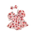 thumbnail image 2 of Musuos Baby Girl Sweet Romper Dress 3 6 9 12 18 24Months Fruit/Flower Print Ruched Short Sleeve Bodysuit with Cute Headband Set Summer Clothes, 2 of 10