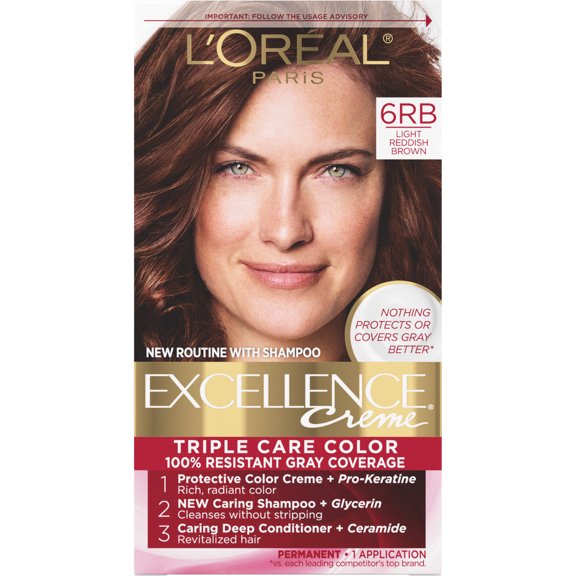 L'Oreal Paris Excellence Creme Permanent Hair Color, Triple Care, 6RB ...