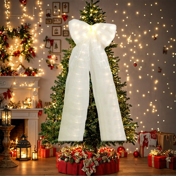 Zawou Red Mesh Luminous Oversized Bow Christmas Decoration, Sparkling Light-Up Accent for Tree, Gifts, and HOLIDAY House Decor