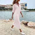 thumbnail image 5 of MaFYtyTPR Women's Striped Maxi Shirt Dress Collared V-Neck Long Sleeve Button Down Loose Long Dresses with Pockets for Daily Wear A-Pink XXL, 5 of 6