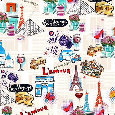 FREE SHIPPING!!! Wine in Paris Design 100% Cotton Quilting Fabric, DIY Projects by the Yard (Pink, Red, Teal)