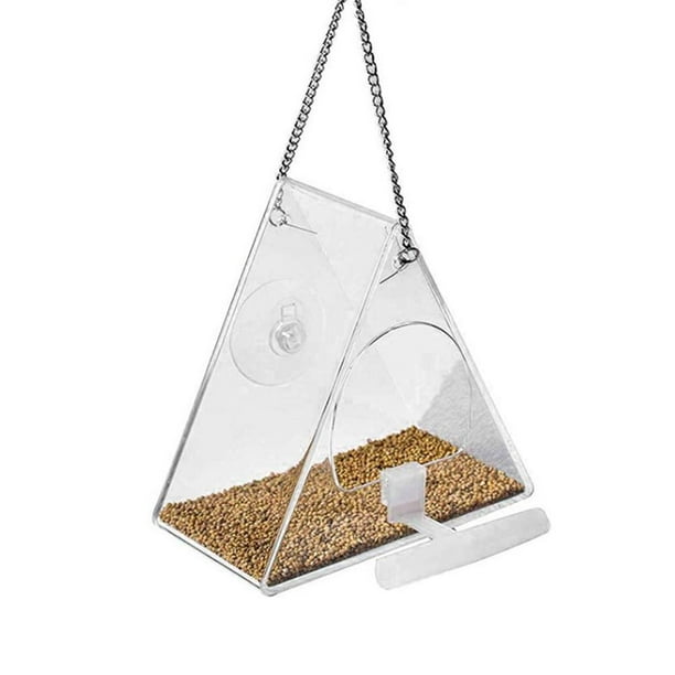 Comedero para pájaros, acrílico transparente, colgante, comedero para pájaros salvajes, bandeja de semillas para jardín interior y exterior