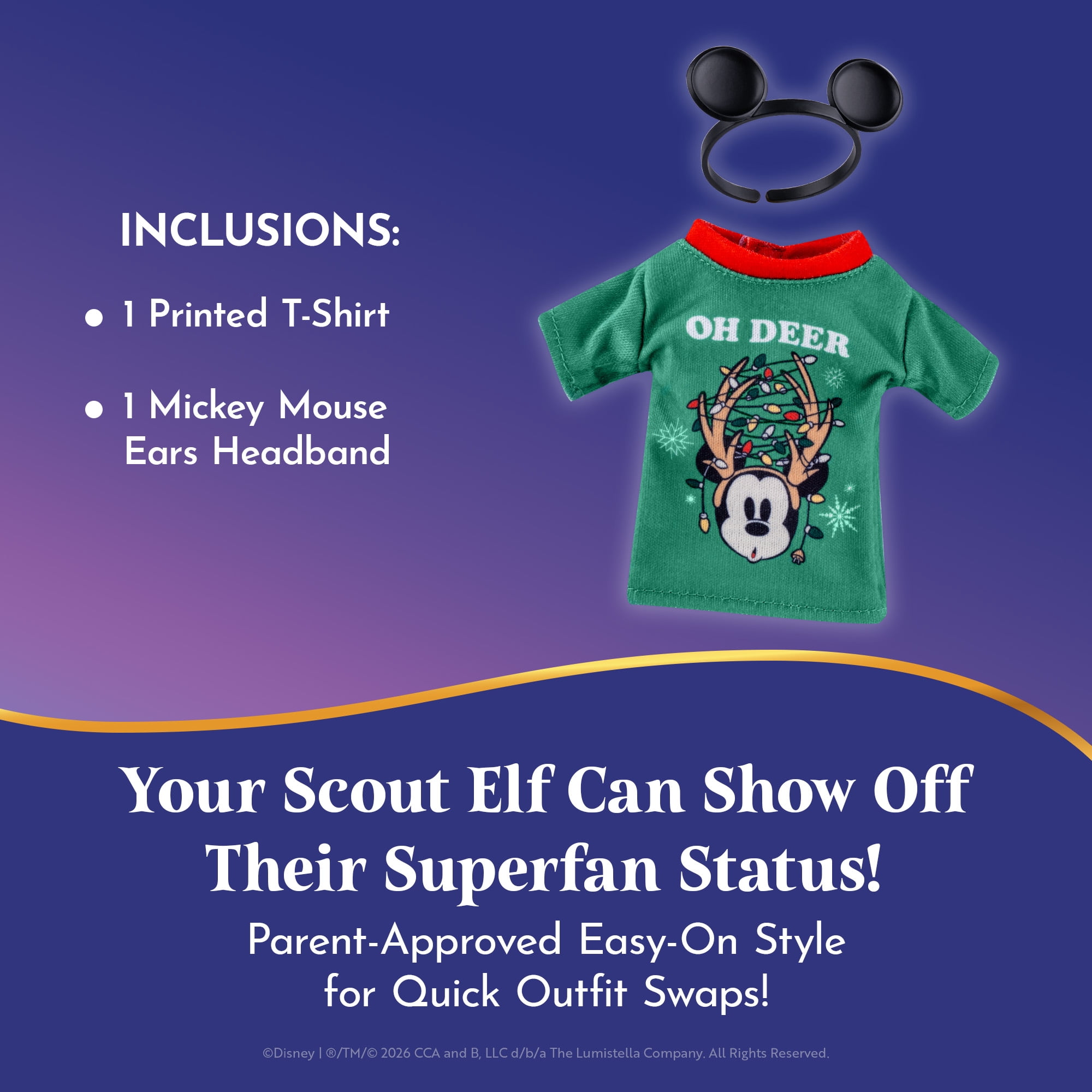 The Elf on the Shelf Disney Mickey Mouse Oh Deer T-Shirt and Ears Headband - Scout Elf Not Included