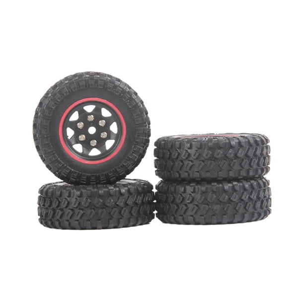 Juego de 4 neumáticos y llantas todoterreno a escala 1/16 para SCX24 YKC01CM JIMNY Negro y rojo