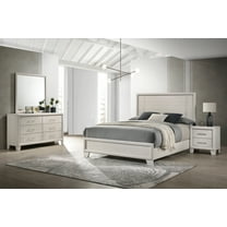 Beautiful White Cream Finish Full Size Panel Bed Wooden 4pc Bedroom Set