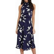 Adrianna Papell Women's Plus Size Tossed Leaves Halter Dress Navy Size 18