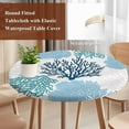 thumbnail image 5 of Round Tablecloth Teal Blue Coral Elastic Edge Fitted Coastal Nautical Ocean Beach Plastic Table Cover,Waterproof Oil Proof for Dinner,Outdoor, Picnic, 45"- 54" DIA Tables, 5 of 8