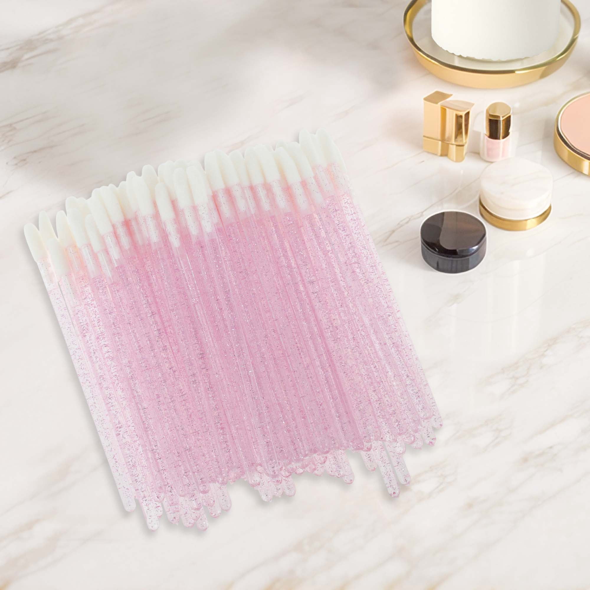 Unique Bargains 100 Pcs Durable Disposable Barreled Lip Brush for Vacation Pink