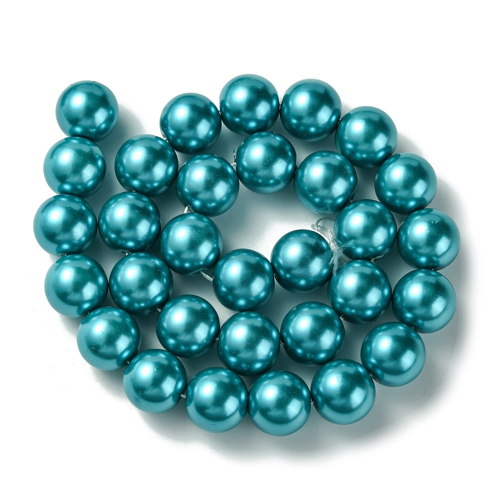 Glass Pearl Beads Strands Grade A Round Dyed Cord Threaded Deep Sky Blue 14mm Hole: 1.2~1.5mm about 30pcs/strand 15.7 inch
