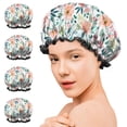 thumbnail image 7 of Shower Caps,Pioneer Flower Floral Print Pattern Waterproof Shower Cap for Women 4 Pieces,Double Reusable Hair Cover for Shower PEVA Elastic Stretch Hem, 7 of 7
