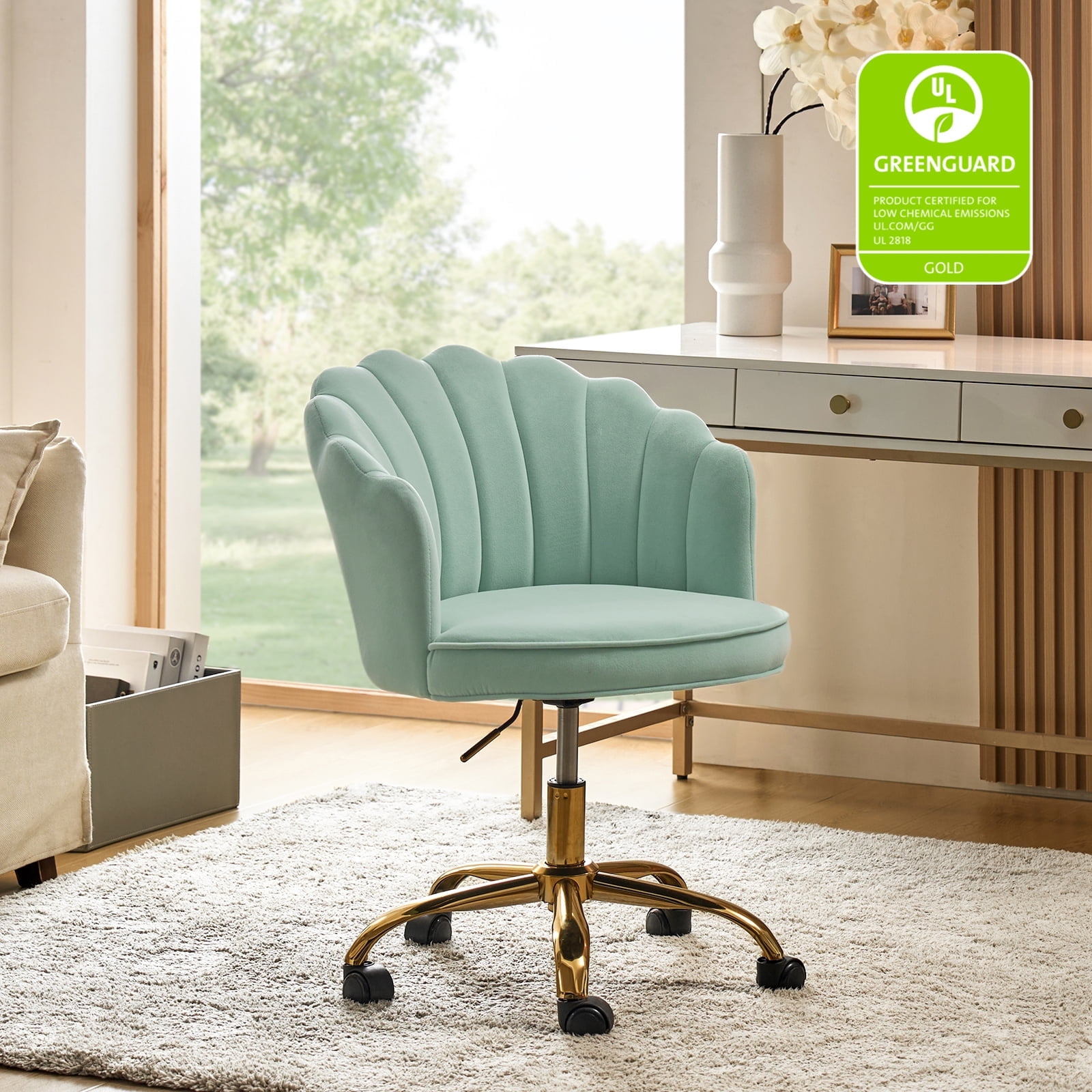 Makeup Vanity Chair Velvet Upholstered Office Task Desk Chairs Swivel Adjustable Sage