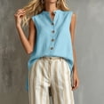thumbnail image 5 of Zynoxe Womens Cotton Linen Tops Summer Mock Neck Sleeveless Button Up Tank Tops for Daily Wear Casual Flowy Ventilate Side Split Work Business Tops Sky Blue S, 5 of 8