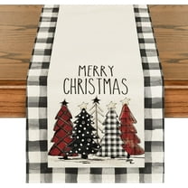 Plaid Christmas Trees Merry Xmas Table Runner, Seasonal Winter Holiday Kitchen Dining Table Decoration for Indoor Outdoor Home Party Decor 13 x 72 Inch