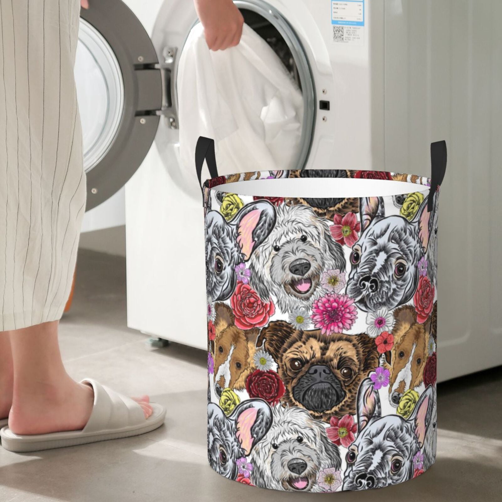 Large Laundry Basket with Handles - Cute Dogs Puppy1 Kids Baby Dirty Clothes Laundry Hamper for Bedroom Aesthetic