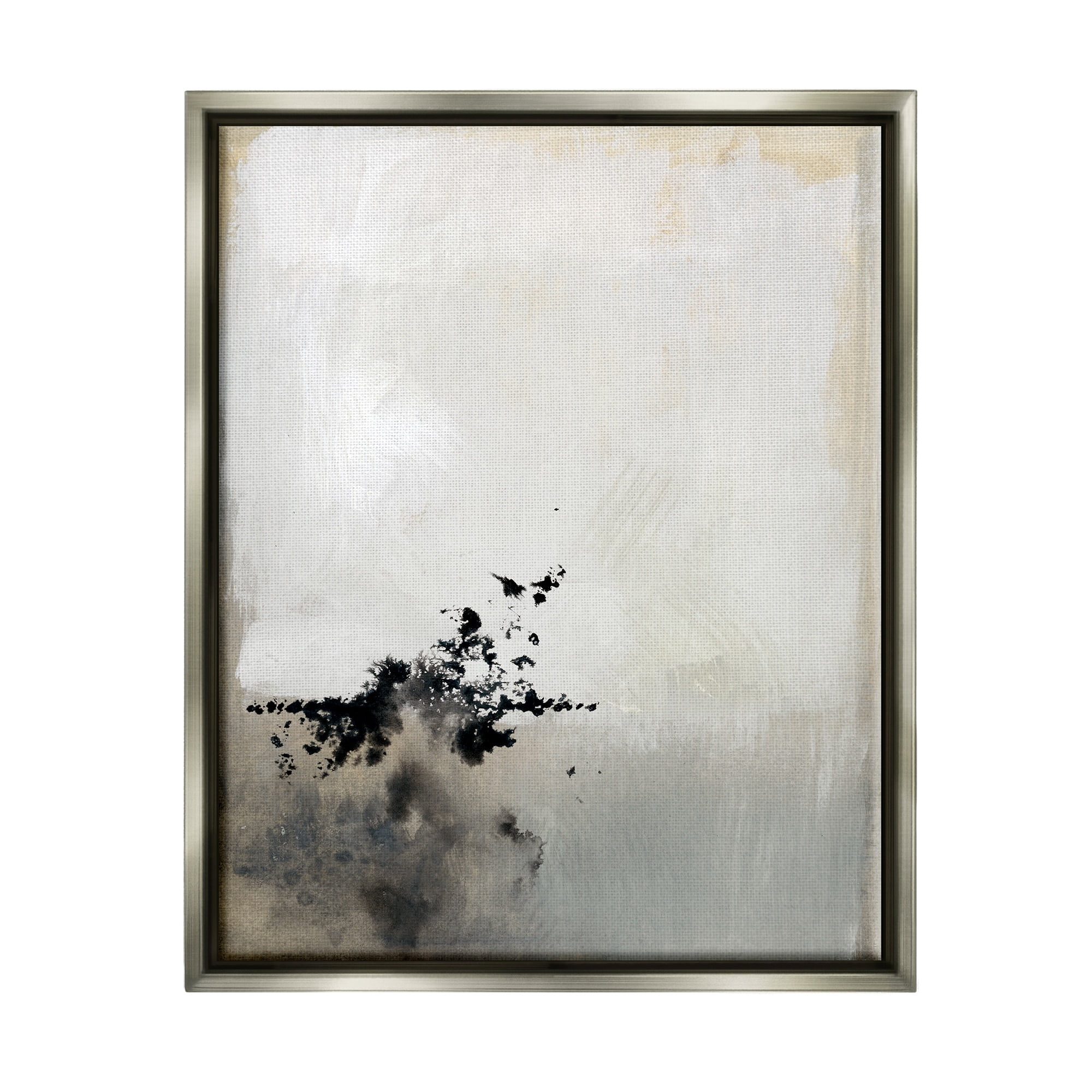 Stupell Industries Minimal Neutral Abstract Painting Black Splatter Luster Gray Framed Floating Canvas Wall Art, 24x30, by Victoria Barnes