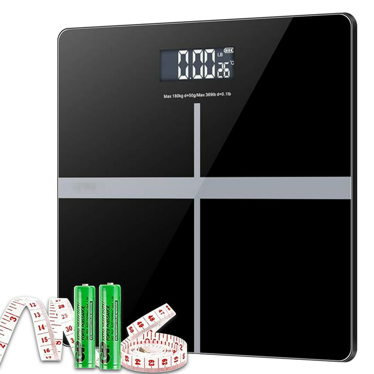 Body Weight Bathroom Scale with Step-On Technology, 396 lb, Body Tape Measure Included, Silver