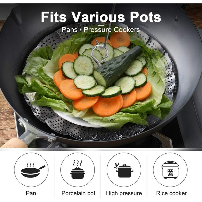  Steamer Basket Stainless Steel Vegetable Steamer Basket Folding  Steamer Insert for Veggie Fish Seafood Cooking, Expandable to Fit Various  Size Pot (5.1 to 9): Home & Kitchen
