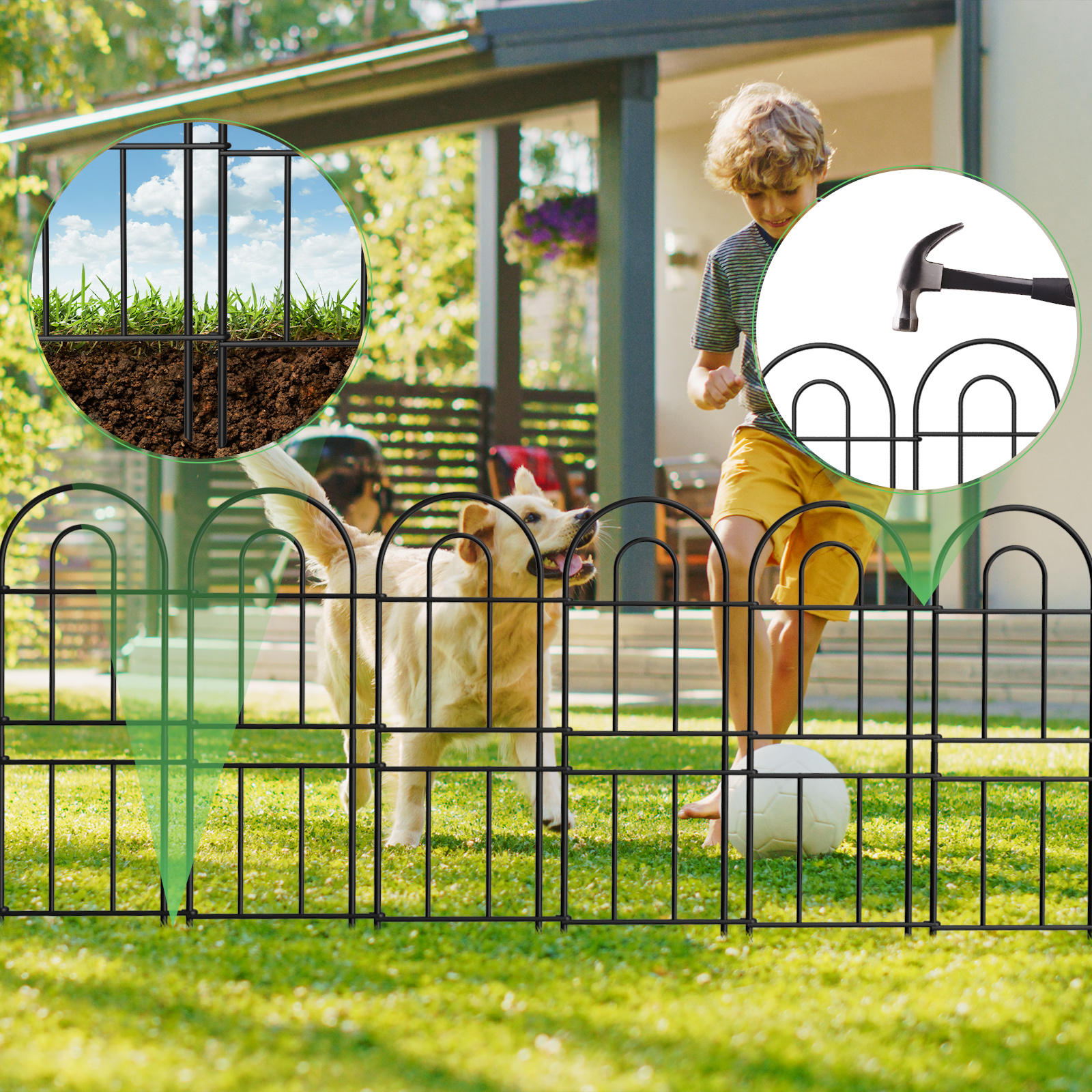 Black Metal Garden Fence 16-Pack, 32.2in Tall Decorative Animal Barrier for Yard Patio Flower Bed