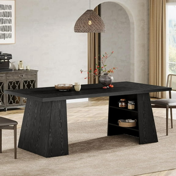 Tribesigns 63" Black Dining Table for 4-6, Rectangular Wood Kitchen Table for Kitchen, Dining Room