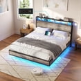 thumbnail image 2 of Papajet Full Size Floating Bed Frame with Headboard, Charging Station and LED Lights, Rustic Gray, 2 of 7