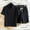 Black#05, variant on Rciityk Men's 2 Piece outfits Cotton Linen Set Solid Turndown Collar Button T Shirts and Drawstring Elastic Wais Shorts Summer Casual Beach Outfits