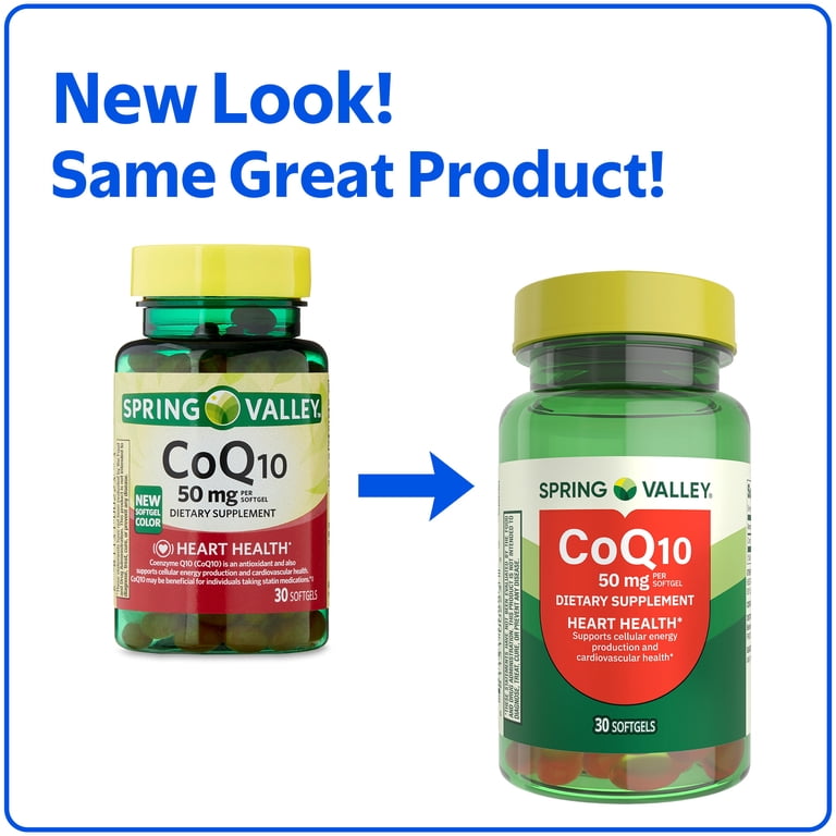 spring valley coq10 with l carnitine Spring Valley CoQ10 Dietary Supplement Softgels for Heart Health, 50 mg, 30 Count HSA/FSA Eligible