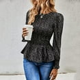 thumbnail image 3 of Outfmvch long sleeve shirts for women Casual Crewneck Shirt Floral Smocked Ruffle Hem Slim Blouse Tunics womens tops womens long sleeve tops, 3 of 7