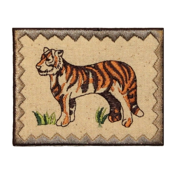 ID 0761 Tiger Picture Patch Zoo Badge Portrait Embroidered Iron On Applique