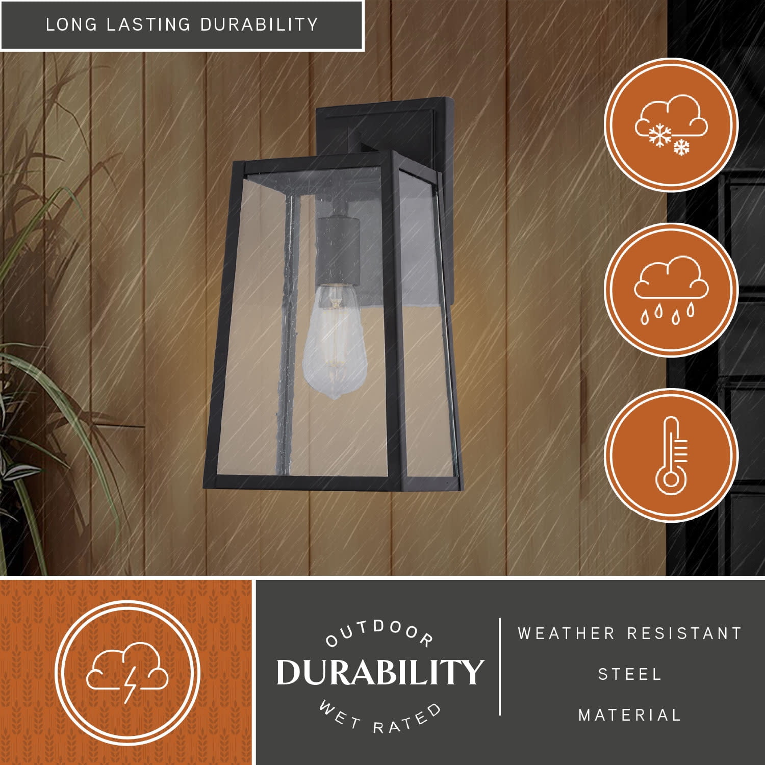 Sutton 14 in. H Black Outdoor Hardwired Sconce Wall Light made of Durable Steel, Clear Seeded Glass