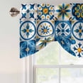 thumbnail image 5 of Blue Retro Boho Tie Up Valances Curtain, Adjustable Kitchen Geometric Floral Traditional Spanish Style Valances for Windows Decor, Rod Pocket Short Curtains Set for Bedroom/Bathroom, 42"x12", 5 of 9