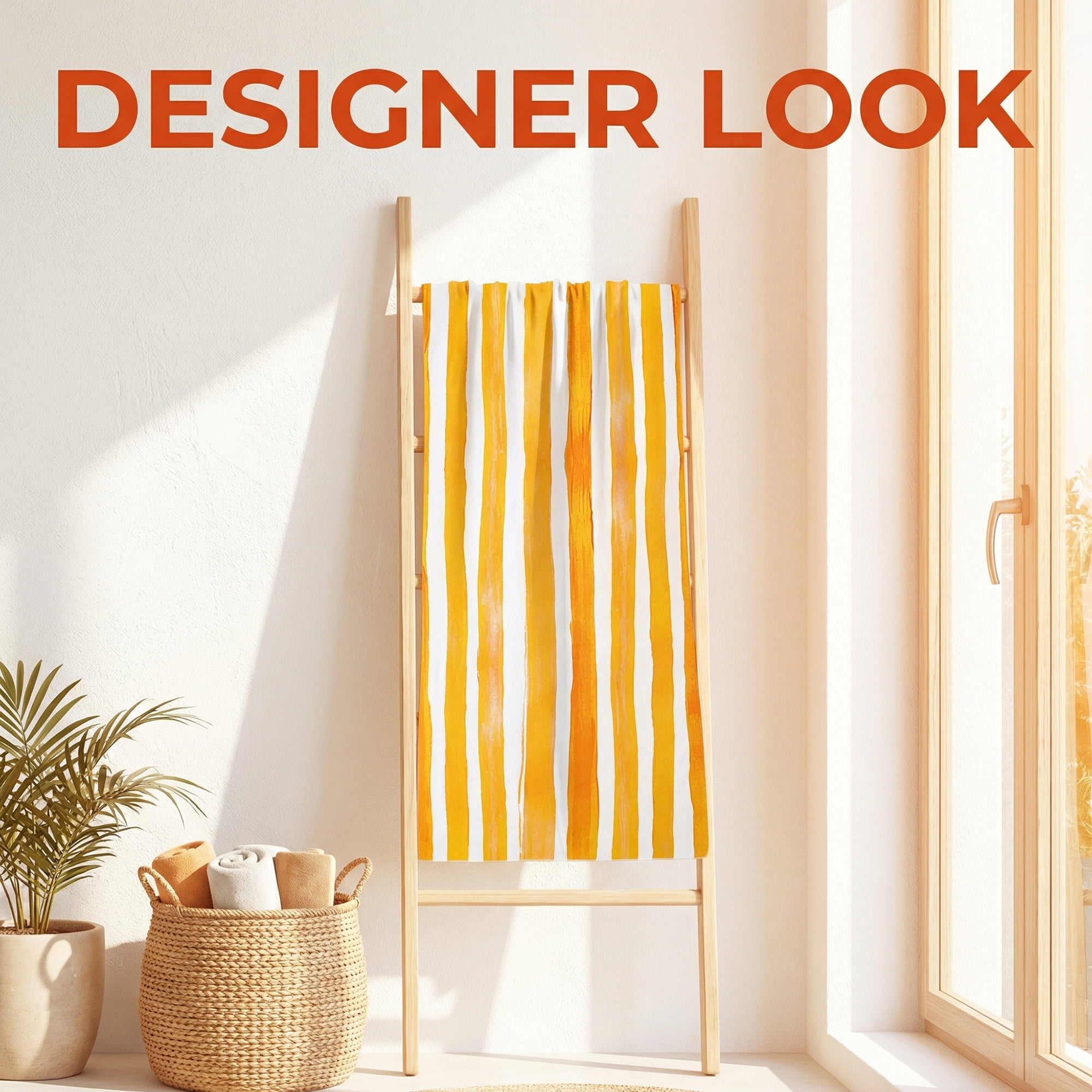 Unique Bargains Striped Lightweight Quick Dry Absorbent Beach Towel Yellow 63" x 31"