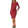 thumbnail image 2 of INSPIRE CHIC Women's Peplum Bodycon Dress Crew Neck Long Sleeve High Waisted Midi Sheath Work Dress Red XS, 2 of 5