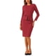 thumbnail image 2 of Vestido de trabajo midi ajustado de peplum para mujer INSPIRE CHIC, cuello redondo, de manga larga, cintura alta, color rojo, talla S, 2 of 5