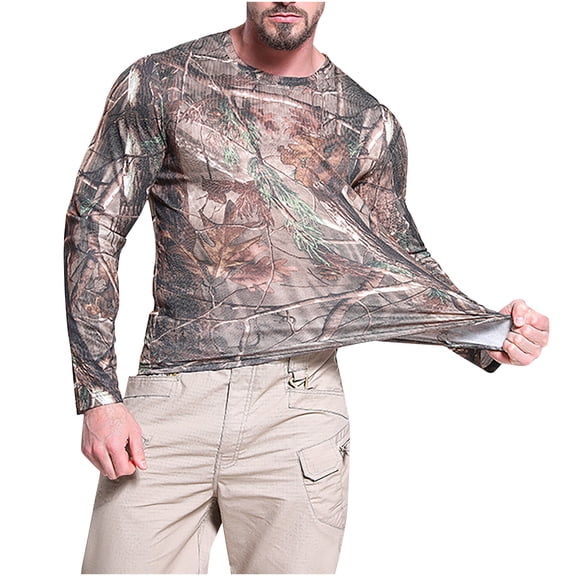 guisaled Camo Shirts for Men Hunting Long Sleeve Quick Dry Workout Tops Lightweight Camouflage Fishing Hiking Camping Tee Shirt Valentines Day s