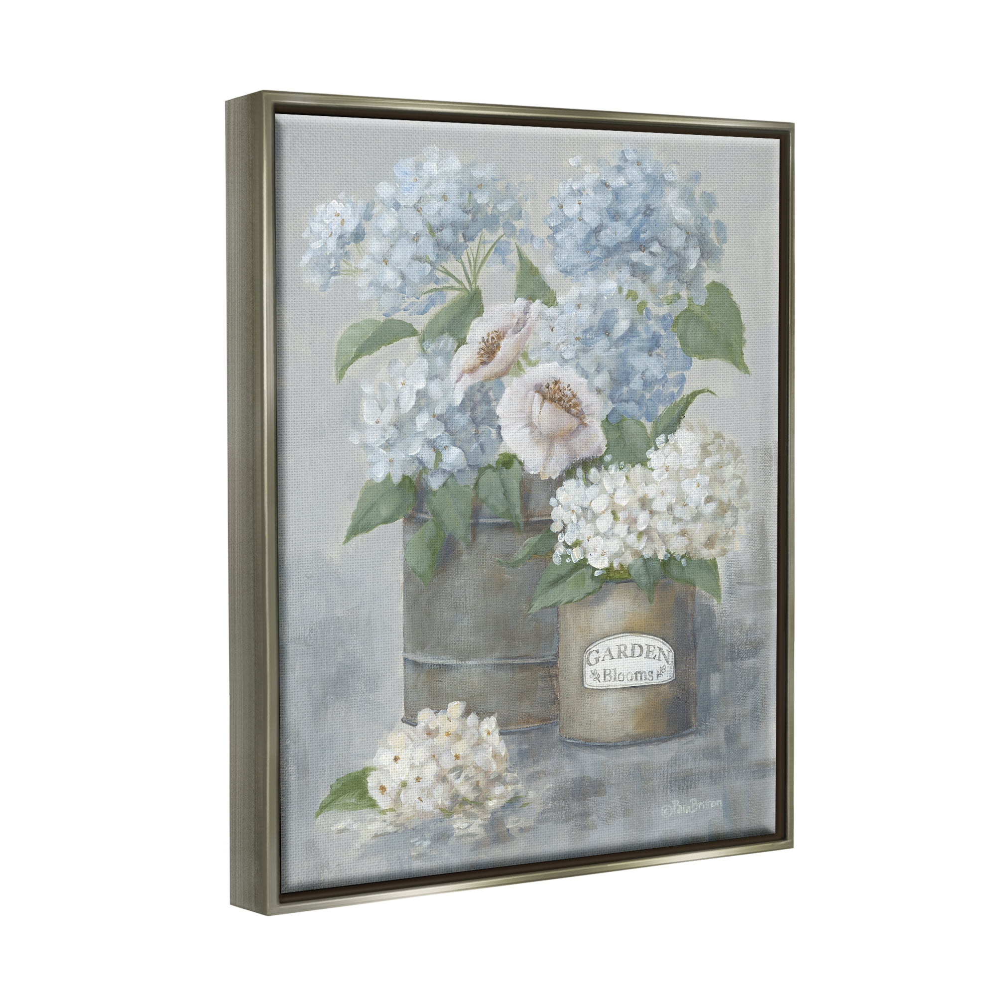 Stupell Country Garden Blooms Hydrangeas Botanical & Floral Painting Gray Floater Framed Art Print Wall Art