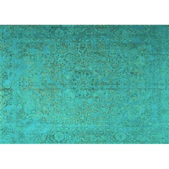 Ahgly Company Machine Washable Indoor Rectangle Persian Turquoise Blue Traditional Area Rugs, 7' x 9'